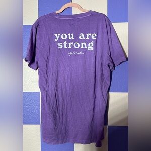 NWT PINK Victorias Secret Long Purple “You Are Strong” Cotton Tee - Size S